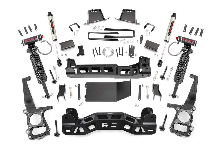 6" Rough Country Suspension Lift Kit for Ford F-150 4WD (2014) - Adjustable Vertex Coilovers & V2 Rear Monotube Shocks, Fits 35" Tires