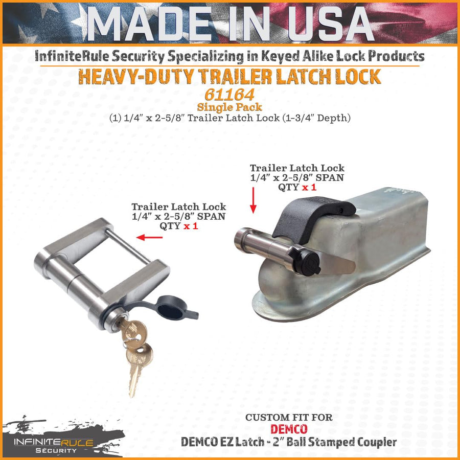 Trailer Latch Lock InfiniteRule Security 61164 for Demco EZ Latch 2″ Ball - Stamped Coupler - Does NOT FIT Cast Model