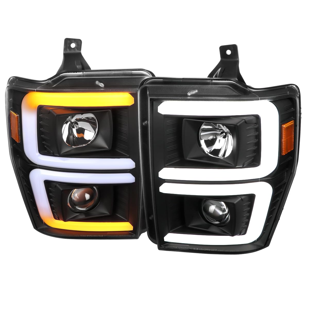 Black Sequential Switchback Projector Headlights SPEC-D TUNING Compatible with 2008-2010 Ford F-250, F-350, F-450