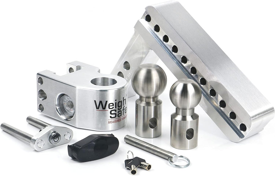 Weigh Safe 8" Drop Hitch WS8-2 w/ 2" Shank/Shaft, Adjustable Aluminum Trailer Hitch & Ball Mount w/ Built-in Scale, 2 Stainless Steel Balls (2" & 2-5/16") and a Double-pin Key Lock