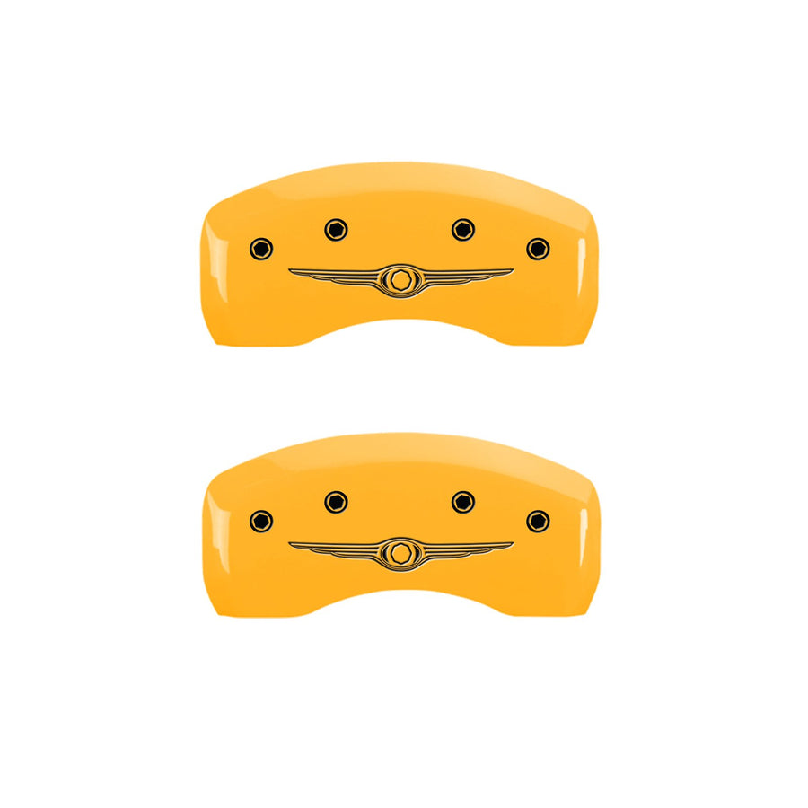 Caliper Covers MGP 32018SCW1YL Yellow (Set of 4, Engraved Front and Rear: Style 1/Chrysler Wing, Yellow powder coat finish, black characters)