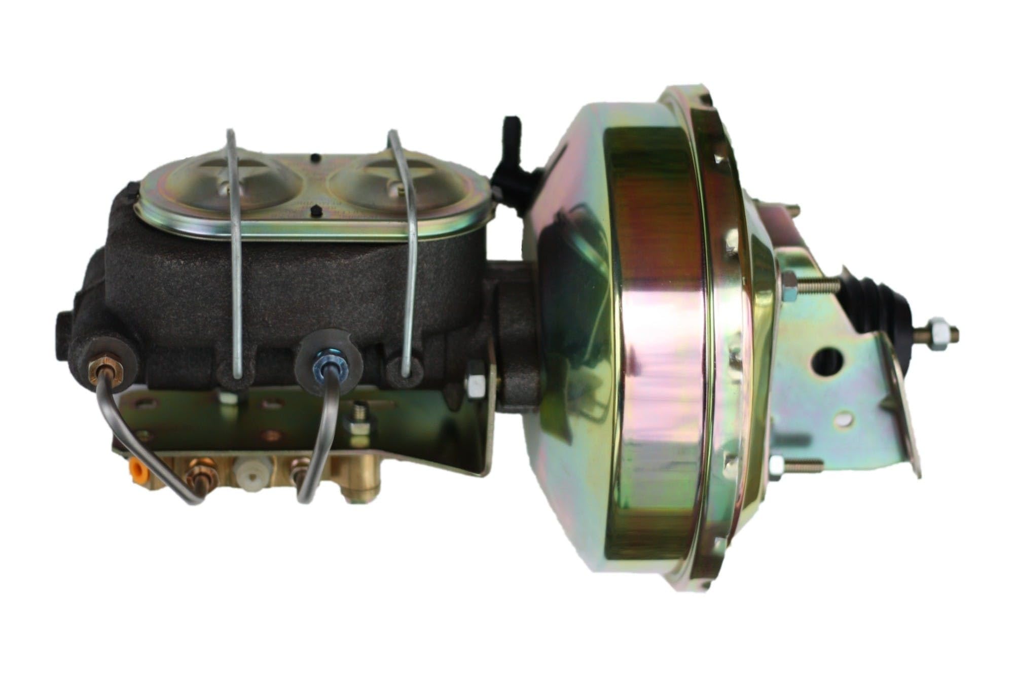 Power Front Disc Brake Conversion Kit LEED BRAKES Cross Drilled And Slotted Rotors With 9" Zinc Booster Cast Iron M/C Disc/Drum Bottom Mount