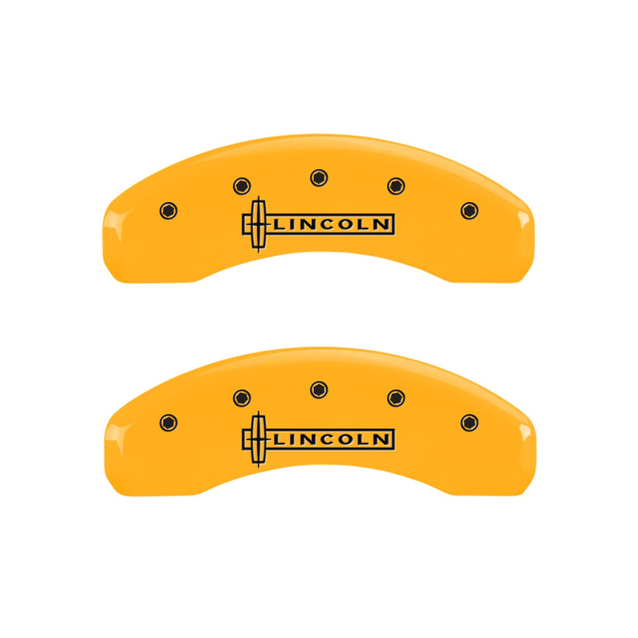 Caliper Covers MGP 36012SLCNYL, Set of 4 (Yellow Engraved Front and Rear: Lincoln Powder Coat Finish Black Characters)