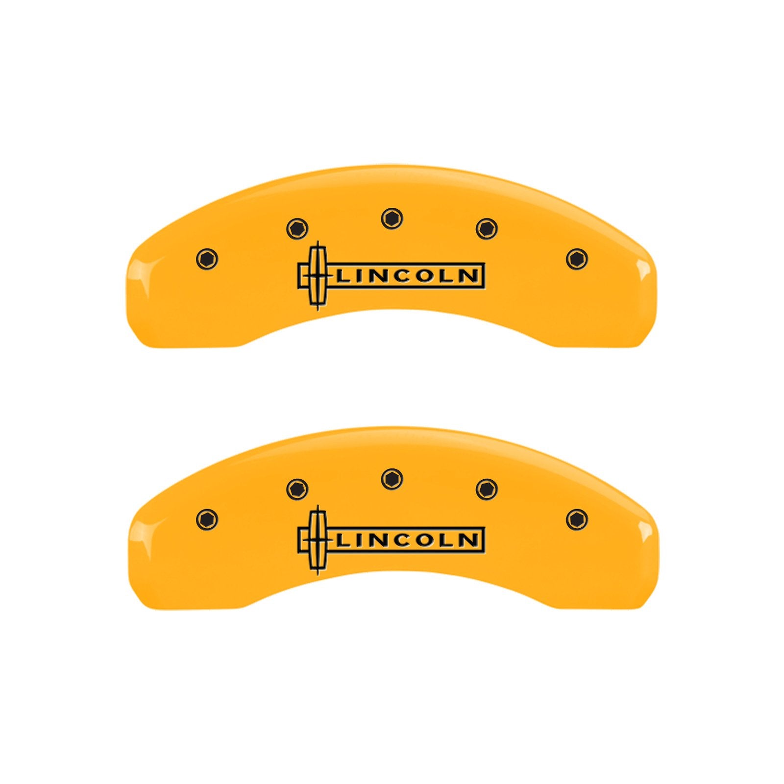 Caliper Covers MGP 36015SLCNYL Yellow (Set of 4, Engraved Front and Rear: Lincoln, Yellow powder coat finish, black characters)