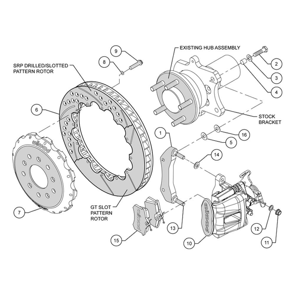 140-10158-DR WILWOOD CPB Rear Kit, 12.88", Drilled, Red Mustang, 94-04
