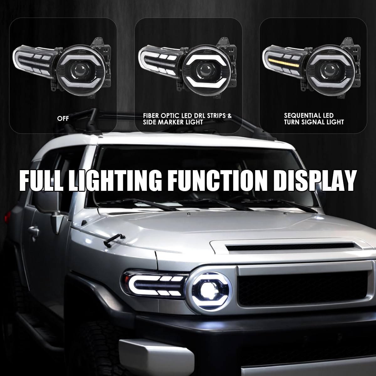 Full LED Projector Headlights SPEC-D TUNING w/Sequential Turn Signal and Startup Animation Compatible with 2007-2014 Toyota FJ Cruiser, Left + Right Pair Headlamp Assembly