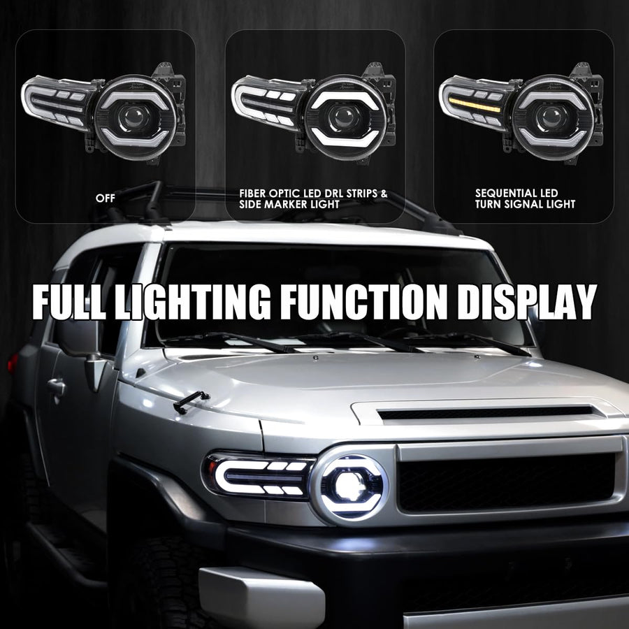 Full LED Projector Headlights SPEC-D TUNING w/Sequential Turn Signal and Startup Animation Compatible with 2007-2014 Toyota FJ Cruiser, Left + Right Pair Headlamp Assembly
