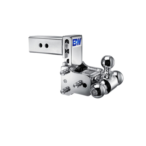 B&W Trailer Hitches Tow & Stow Chrome Adjustable Trailer Hitch Ball Mount - Fits 2.5" Receiver, Tri-Ball (1-7/8" x 2" x 2-5/16"), 5" Drop, 18,000 GTW - TS20048C