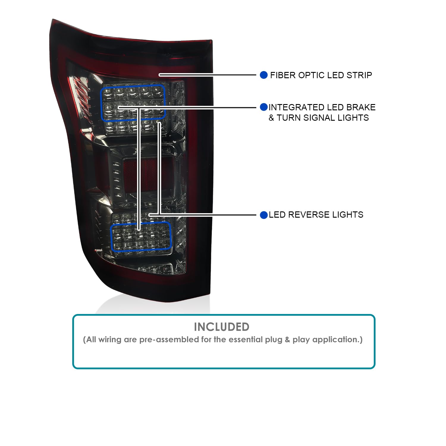 Red Smoke Tail Lights w/LED Light Bar SPEC-D TUNING Compatible with 2018-2020 Ford F-150, Left + Right Pair Assembly