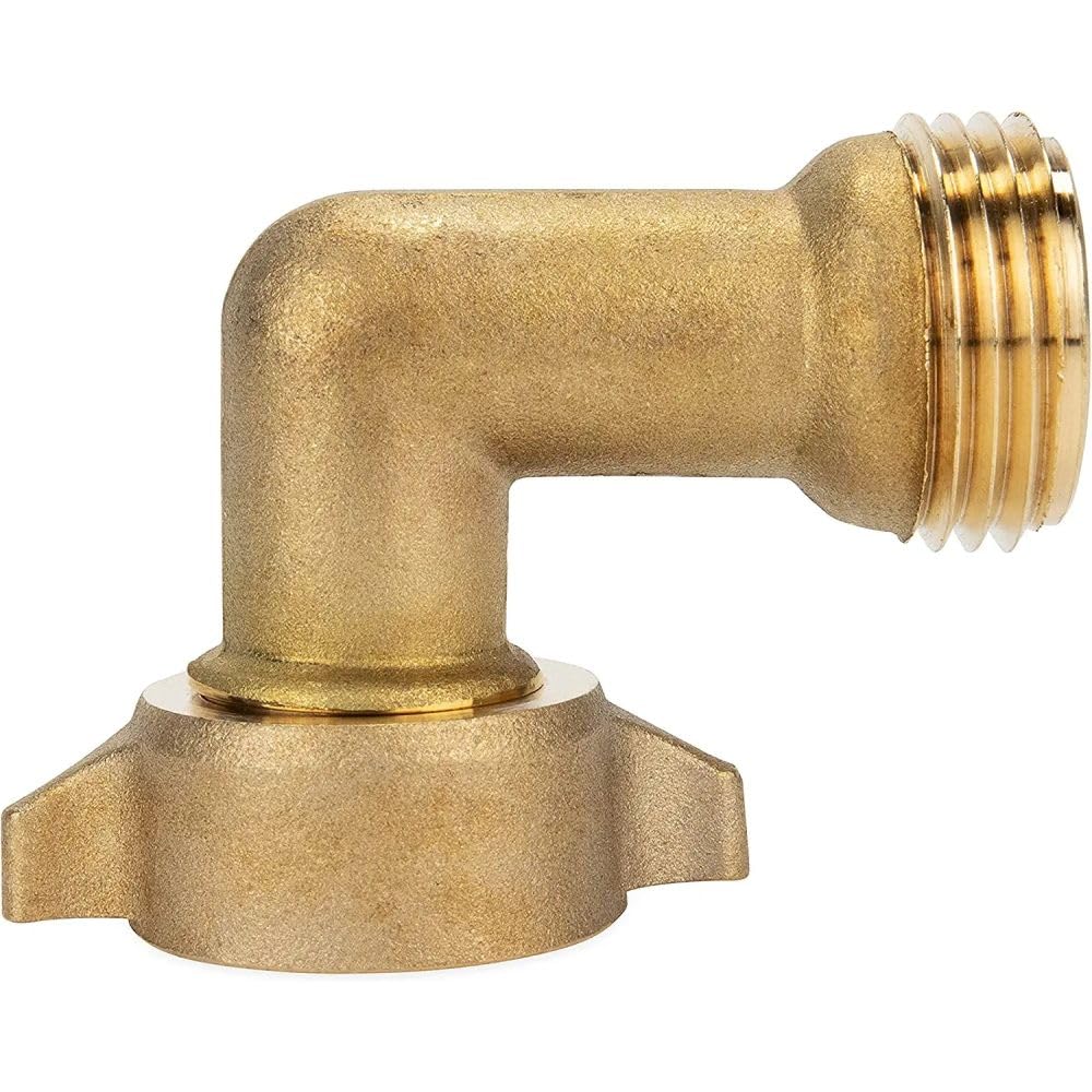 90-Degree Hose Elbow Camco For RVs - Solid Brass Construction- Certified Lead-Free - Features Convenient Easy Grip Connector - For RV Water Hoses, Residential Outdoor Faucets, & More - 1-Pack (22505)