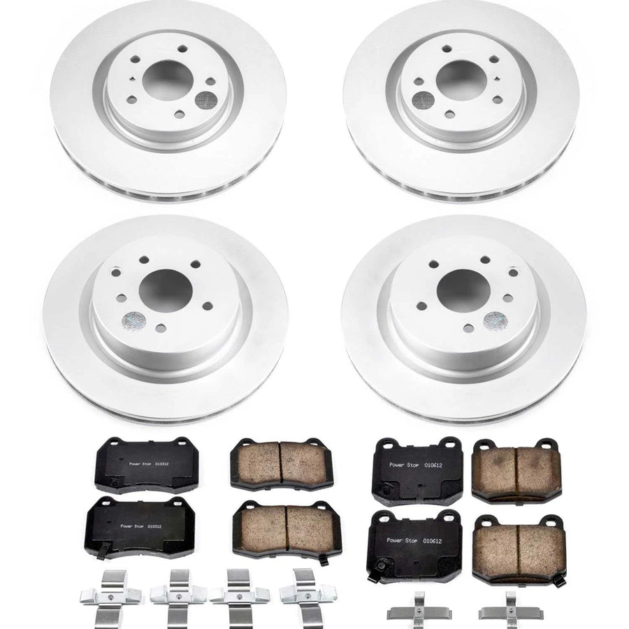 Power Stop CRK4488 Coated Brake Rotors and Z17 Front and Rear Brake Pads Kit For INFINITI G35 2003-2004, Nissan 350Z 2003-2008 [Model Specific]