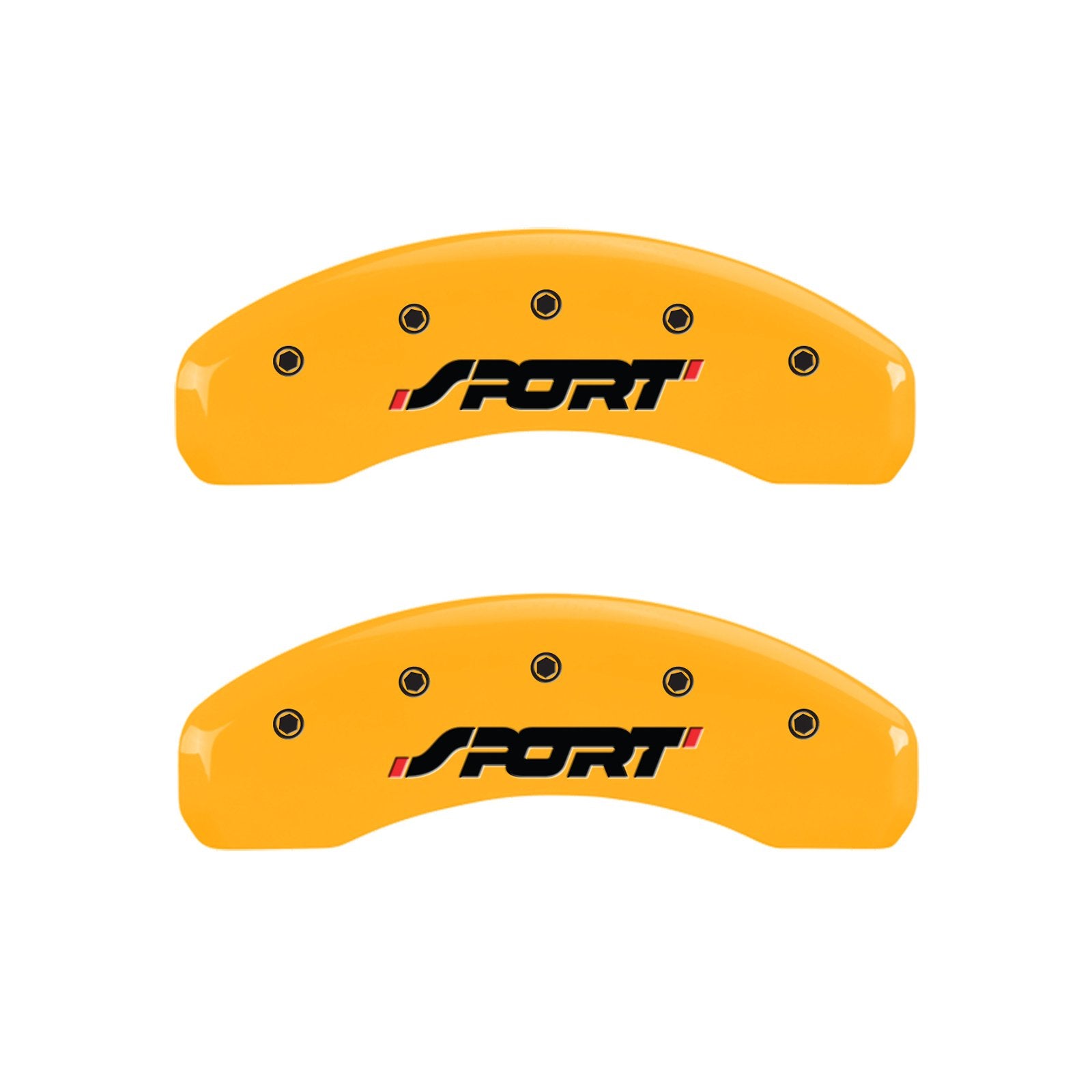 Caliper Covers MGP 10119SSPOYL, Set of 4 (Yellow Engraved Front and Rear: Sport Powder Coat Finish Black Characters)