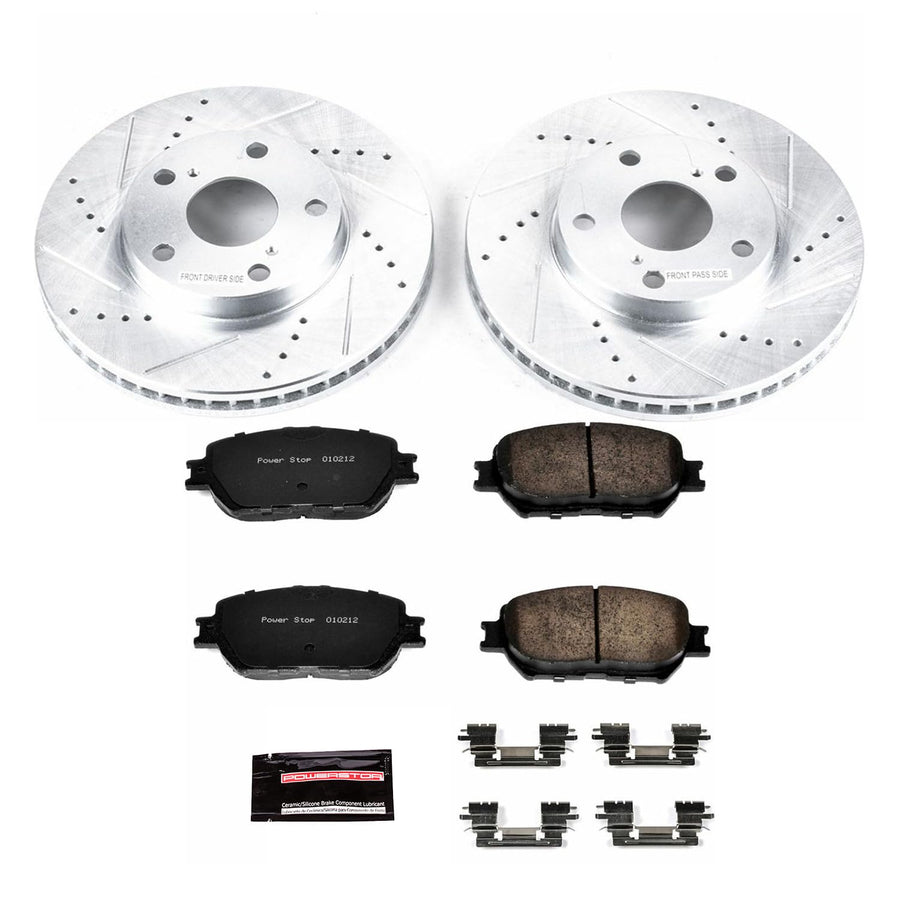 Power Stop K1064 Z23 Carbon Fiber Brake Pads with Drilled and Slotted Brake Rotors Kit For 2002 2003 2004 2005 2006 Toyota Camry [Application Specific]