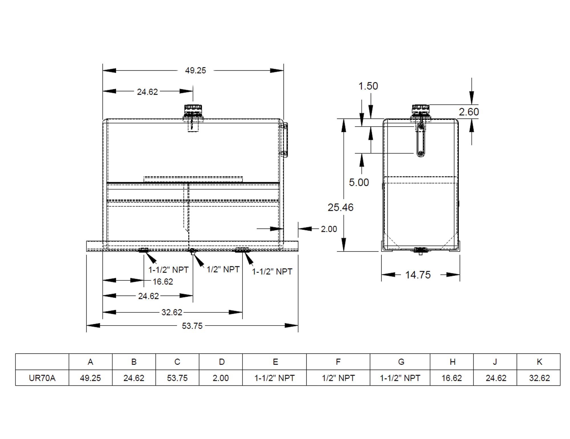 Buyers Products 70 Gallon UR70A Upright Aluminum Hydraulic Reservoir, Lightweight, With Baffles & Sight Gauge, Hydraulic Tank for Trucks