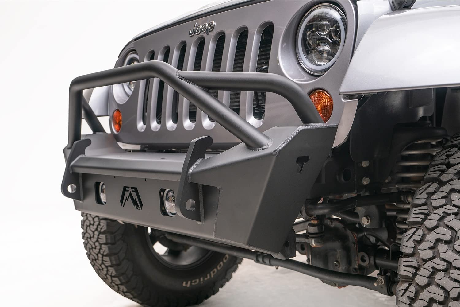 Fab Fours Stubby JK07-B1952-B Raw Front Winch HD Bumper with Pre-Runner Guard