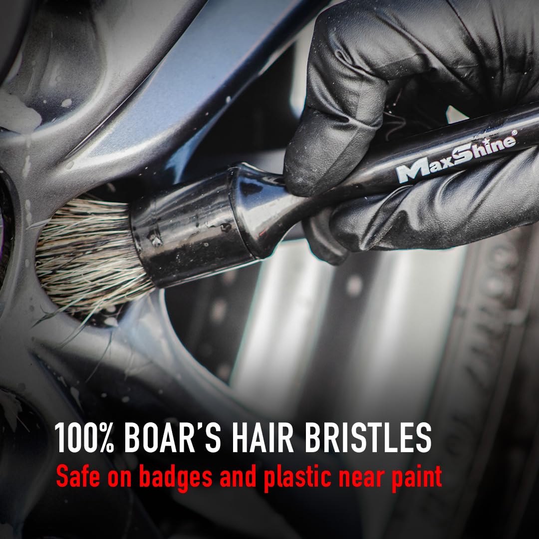 Maxshine Premium Universal Natural Boar’s Hair Detailing Brush #14 – Plastic Handle with No-Shed Bristles – Ideal for Cleaning Engines, Wheels, Interiors, Air Vents & More