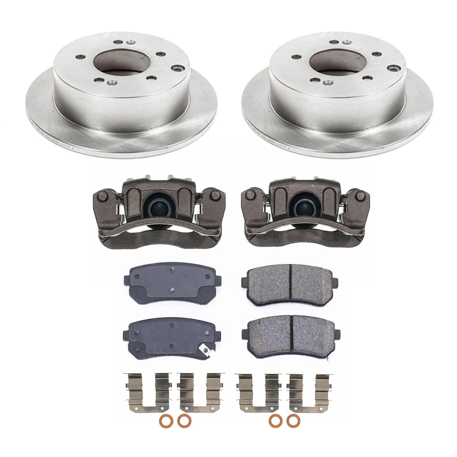Rear Stock Replacement Brake Pads and Rotors Kit POWERSTOP with Calipers For Kia Forte 2010-2013, Kia Forte Koup 2010-2013 [Vehicle Specific]