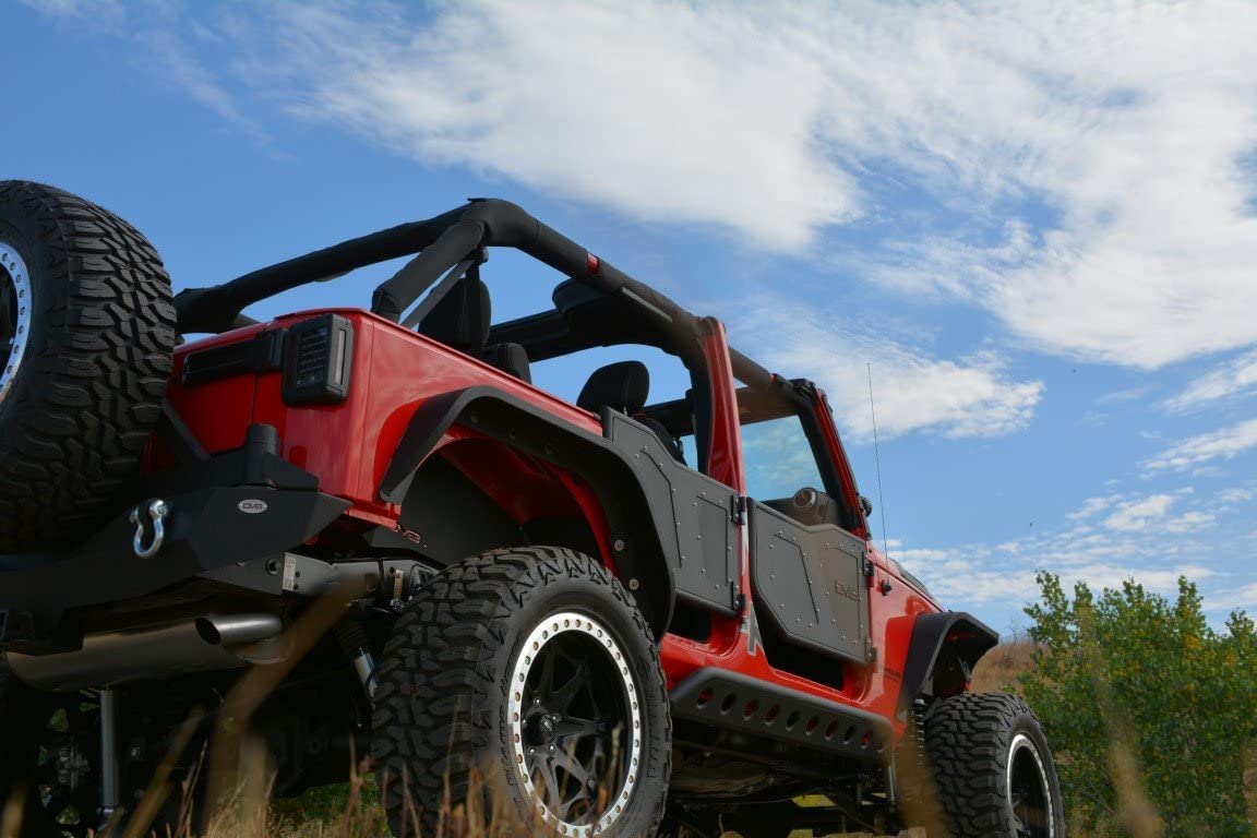 Front Rock Doors DV8 Offroad for The 2007-2017 Jeep Wrangler JK | Latches | Paintable | Black Finish | Simple and Easy Install | Limit Straps | Front Set