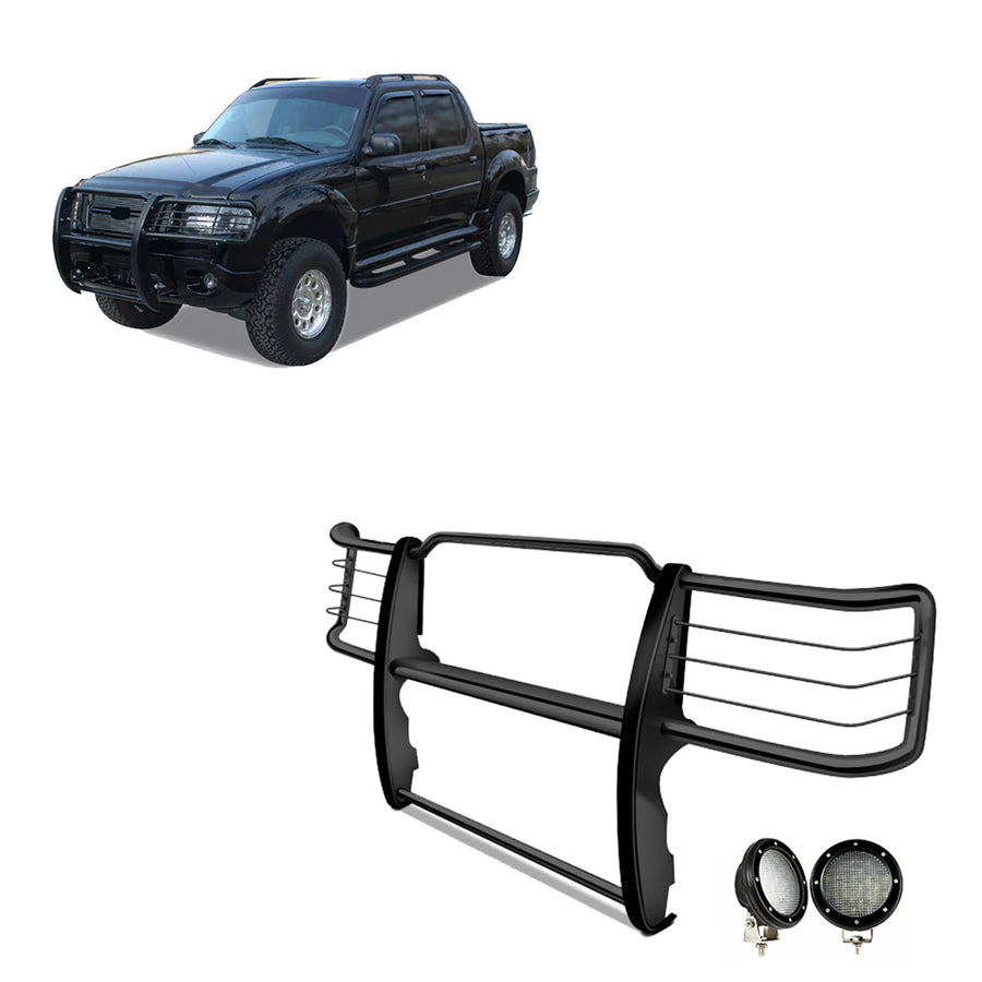 Grille Brush Black Horse Bumper Guard Modular Black Come with Pair of 5.3" Dia.LED Lights with Black Trim Rings Compatible with 1995-2001 Ford Explorer|1997-2001 Mercury Mountaineer-17F80218MA-PLFB