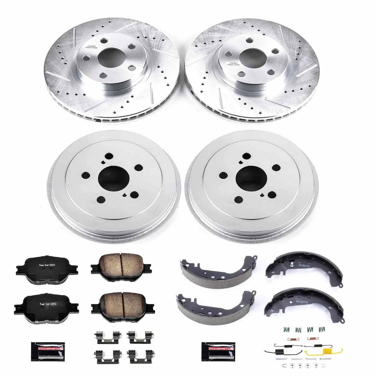 Power Stop K15464DK Z23 Brake Kit-Rotors Front and Rear | Brake Drums & Carbon Ceramic Brake Pads For Toyota Celica 2001-2005 [Vehicle Specific]