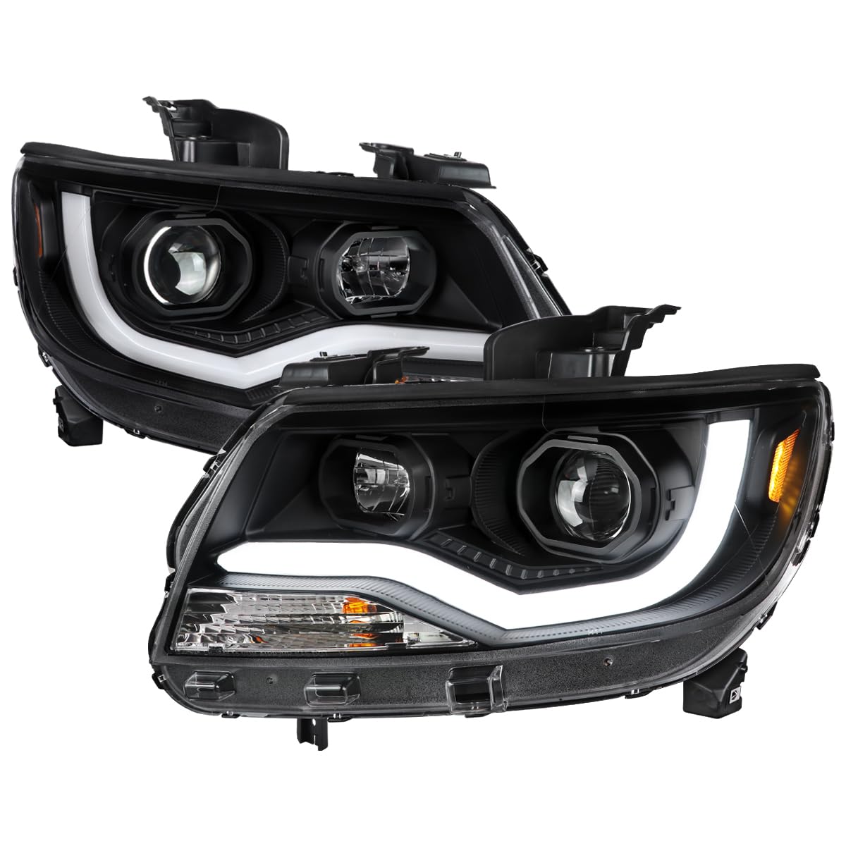Black LED Light Bar Projector Headlights SPEC-D TUNING Compatible with 2015-2022 Chevy Colorado, Left + Right Pair Headlamps Assembly