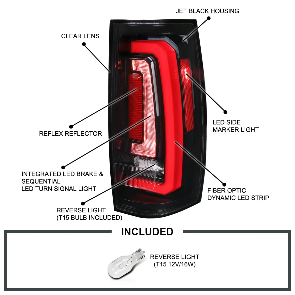 Tail Lights SPEC-D TUNING Glossy Black w/Red LED Sequential Turn Signals and Startup Animation Compatible with 2007-2014 Chevy Tahoe, Suburban, GMC Yukon/Denali/XL, Left + Right Pair Assembly