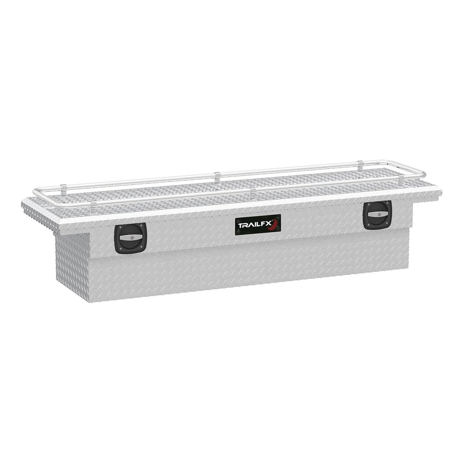 TrailFX Tool Box Low Profile Fits 1987-2025 Ford F-150 Crossover Single Lid with Rail, Diamond Tread Bright Aluminum 69 Inch Wide 8.4 Cubic Feet T-Handle TrailFX 120691