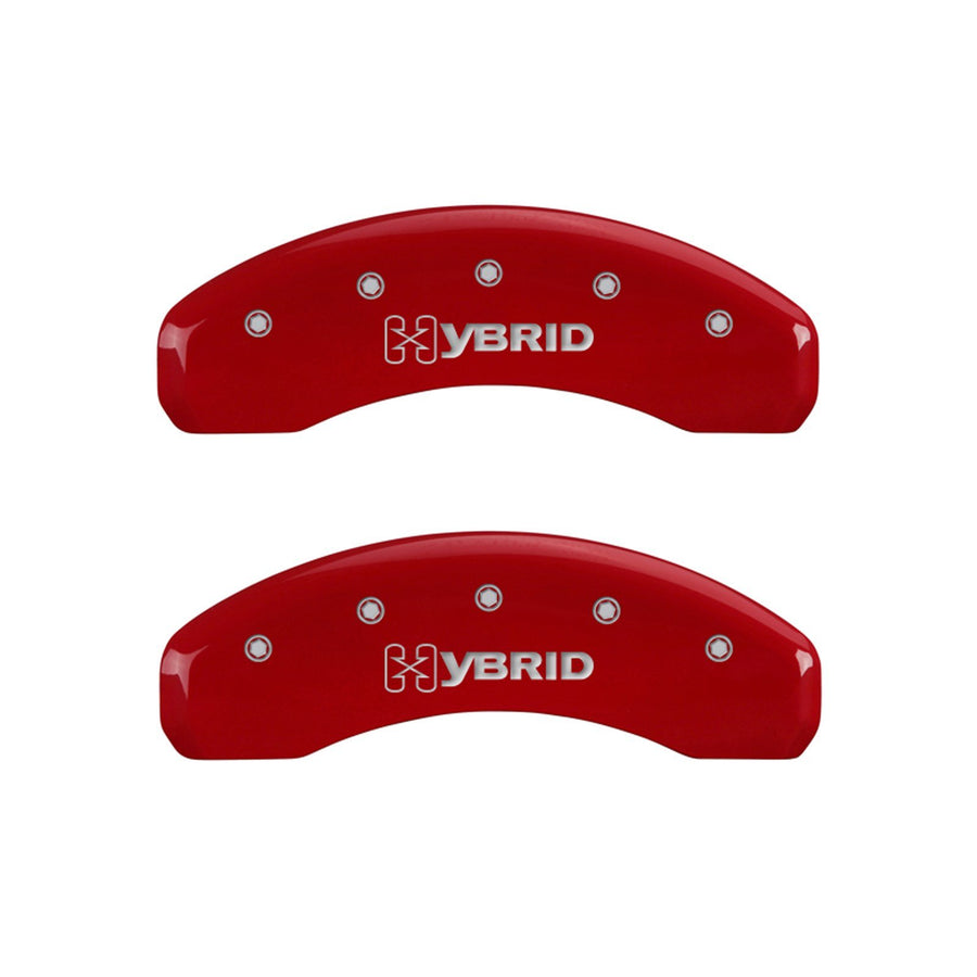 GM Hybrid Logo Type MGP Caliper Covers 34004SHYBRD with Red Powder Coat Finish and Silver Characters, (Set of 4)