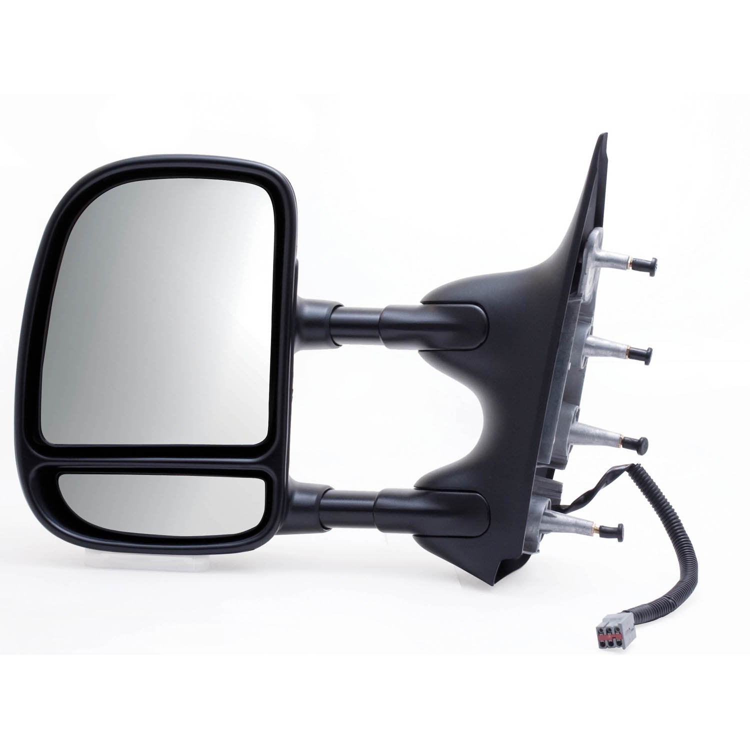 K Source Extendable Driver Side Towing Mirror for 2002-2008 E Series, Textured Black, Dual Lens, Power, Adjustable, Flat Mirror, Foldaway