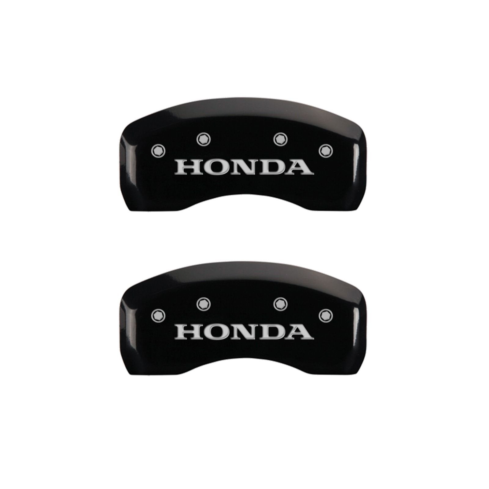Caliper Covers MGP 20219SHONBK Black Powder Coat Finish Front and Rear Caliper Cover, Set of 4 (Honda Silver Characters, Engraved)