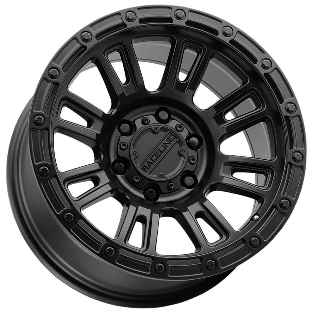 Raceline Aluminum Wheels Truck 956B Compass, Satin Black Finish, 17X8" 5X108 Bolt Pattern 30mm Offset, 8 Spoke Design, SUV Automotive Wheels, Car Accessories, Black Rims