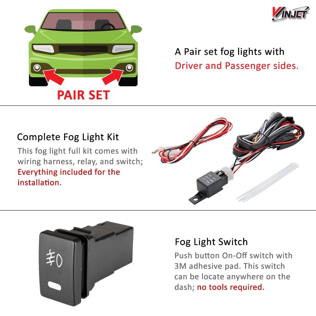 OEM Series Winjet for [2009 2010 2011 2012 Toyota RAV4] Driving Fog Lights + Switch + Wiring Kit