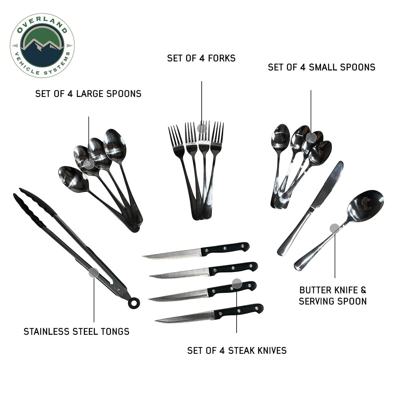 Ultimate Overland Vehicle Systems 39 Piece Utensil Set - Black Powder Coat Universal - 6061 Aircraft-Grade Aluminum Storage Box - Heavy Duty Grab Handles