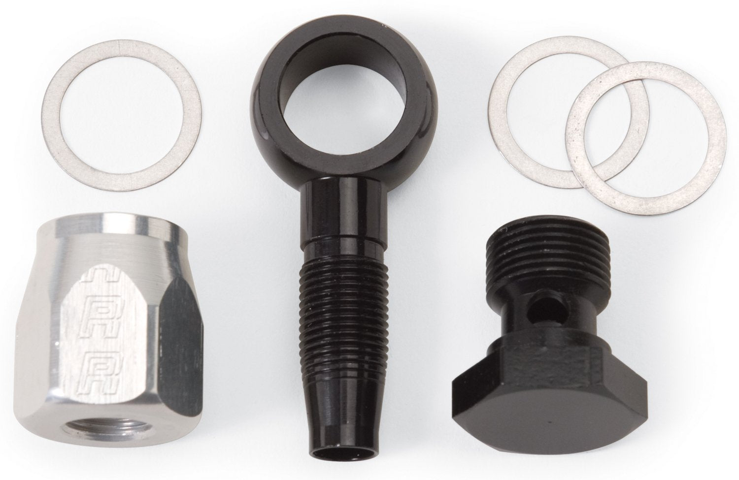 Male #6 Edelbrock To 9/16"-24 Thread Single Feed Holley Fitting Black