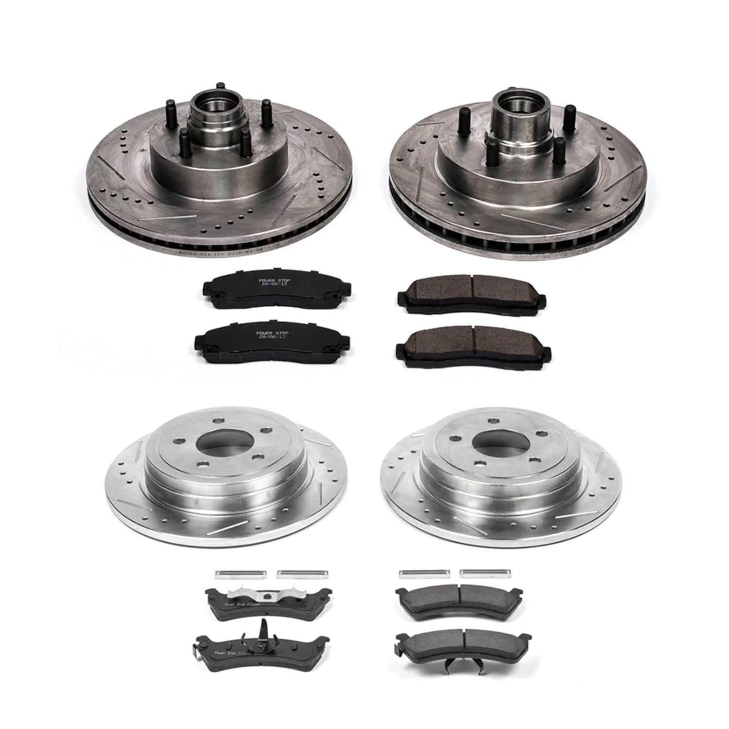 Power Stop K5593 Z23 Carbon Fiber Brake Pads Front and Rear with Drilled & Slotted Brake Rotors Kit For Ford Explorer Sport 2003, Ford Explorer Sport Trac 2003-2005 [Model Specific]