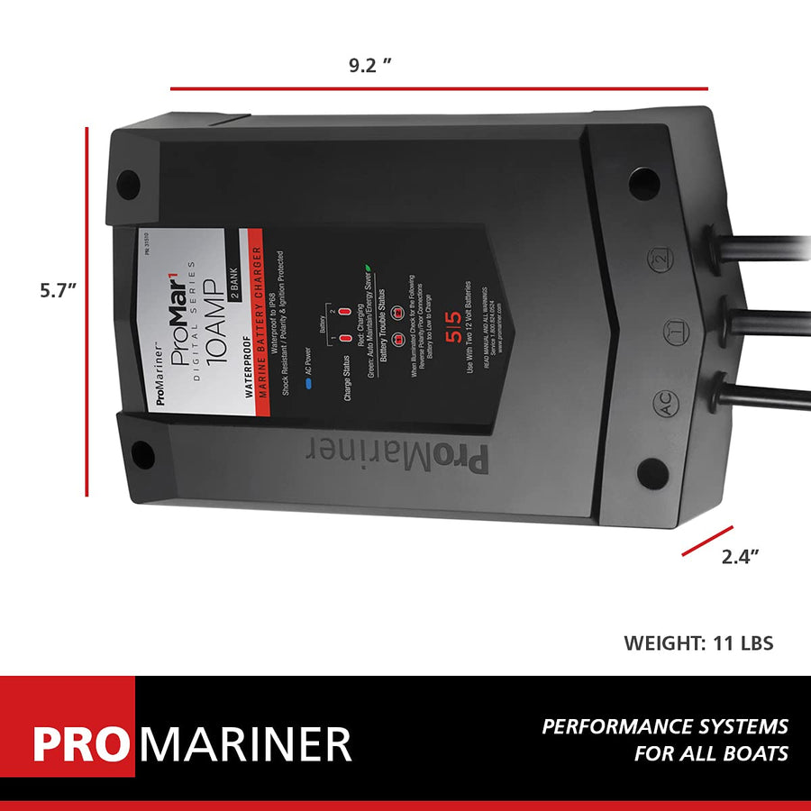 ProMariner Batt Chgr, 12V 10A, ProMar1 DS, 2 Bank