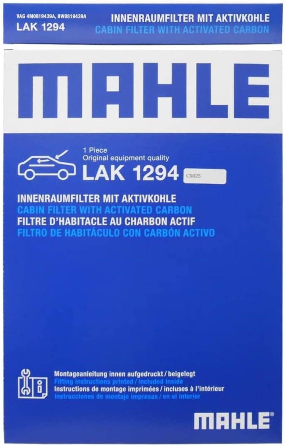 Interior Cabin Air Filter MAHLE LAK 1294 - Carbon Activated Pollen Filter - with odor protection - Car