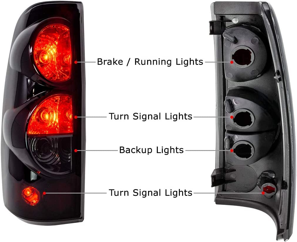 Tail Lights Winjet For [1999 2000 2001 2002 2003 2004 2005 2006 Chevy Silverado 1500 2500 3500] [1999-2003 GMC Sierra] Taillights Assembly Pickup Tail Lamp Brake Rear Lamps Replacement Black/Smoke