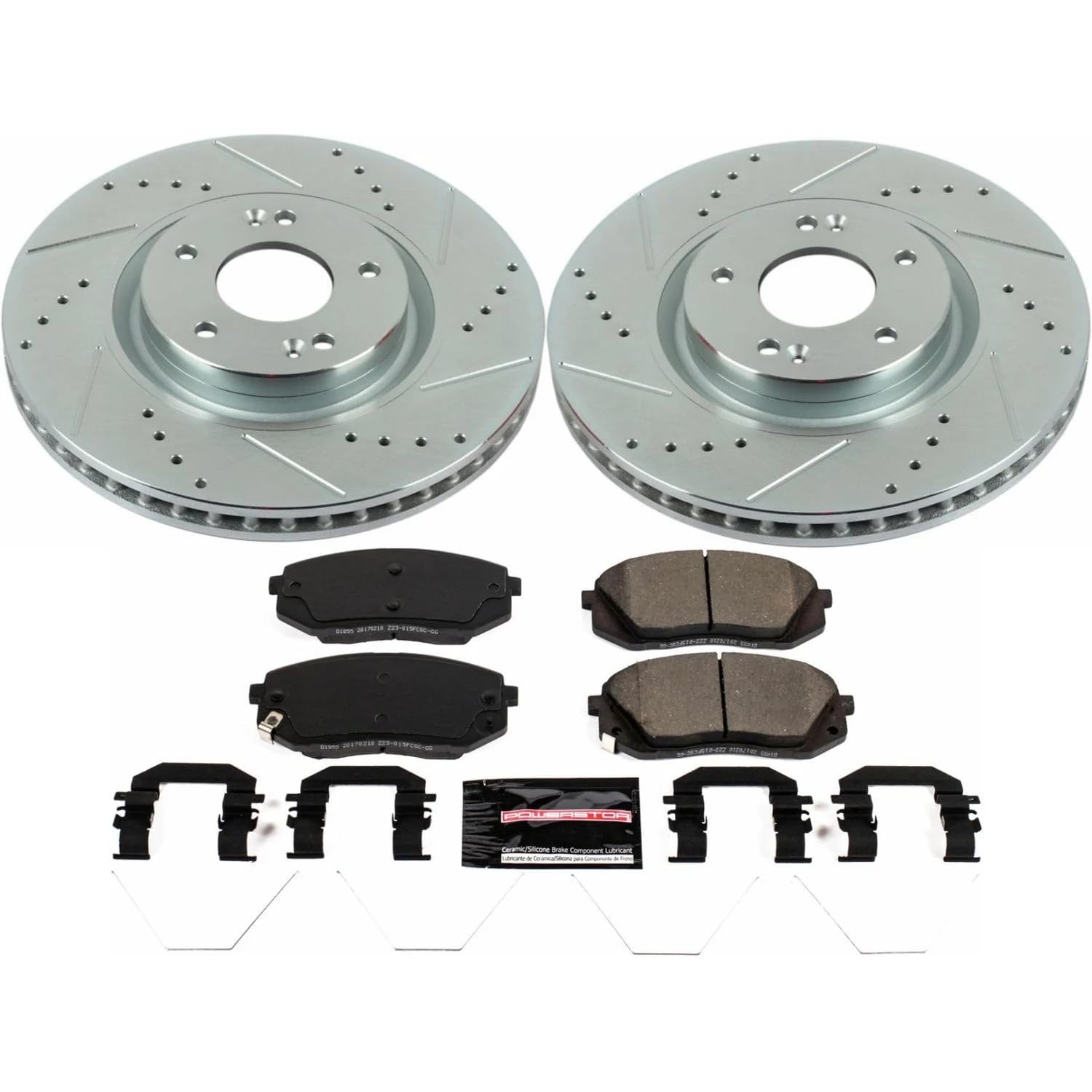 Power Stop K7509 Z23 Carbon Fiber Brake Pads Front with Drilled & Slotted Brake Rotors Kit For Hyundai Sonata 2016-2019, Kia Optima 2016-2020 [Model Specific]
