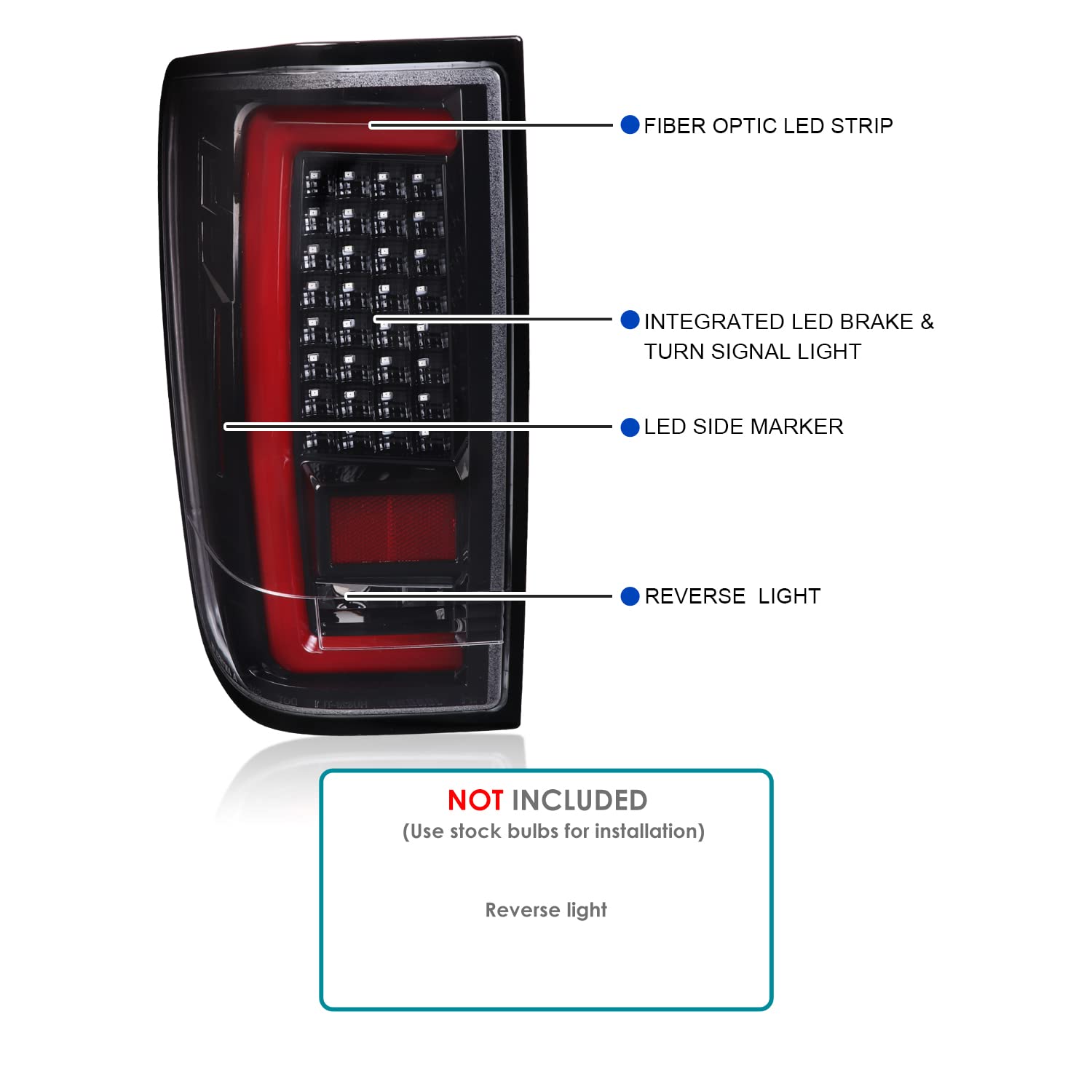 Pearl Black SPEC-D TUNING LED Tail Lights w/Red LED Light Bar Compatible with 2004-2015 Nissan Titan, Left + Right Pair Assembly