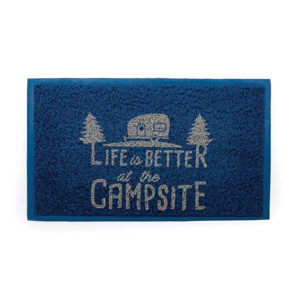 Camco Outdoor & Indoor Life Is Better at The Campsite Welcome Mat - Weather and Doormat | Traps Dirt and Liquid | Spongey Comfortable Feel | Measures 26 ½ " x 15" - Blue (53201) - 53201-A