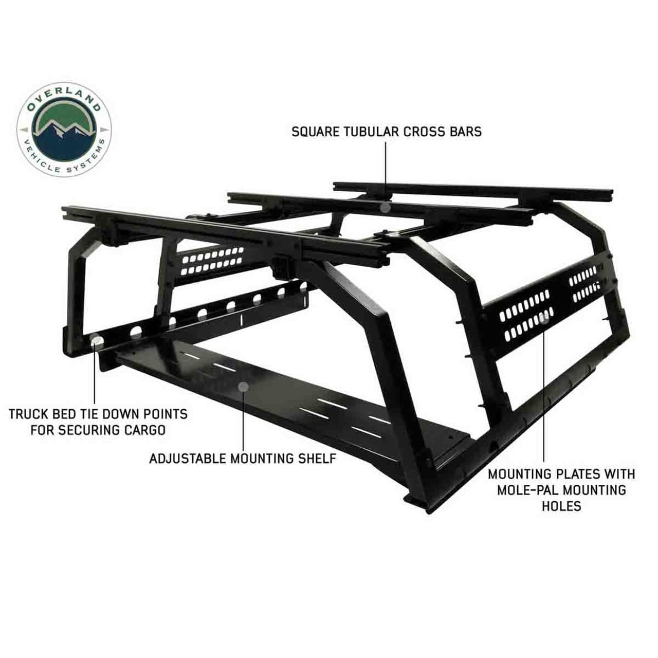Discovery Rack with Side Cargo Plates - Overland Vehicle Systems, with Front Cargo Tray System Kit Full Size Truck Short Bed Application