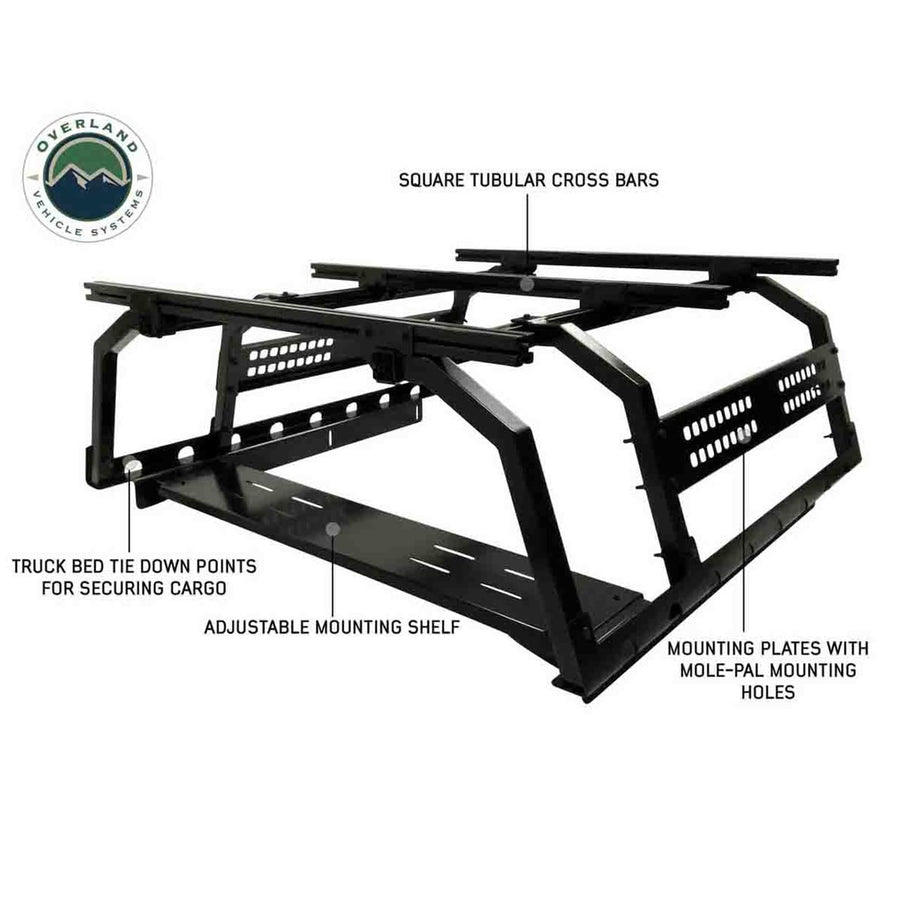 Discovery Rack with Side Cargo Plates - Overland Vehicle Systems, with Front Cargo Tray System Kit Full Size Truck Short Bed Application