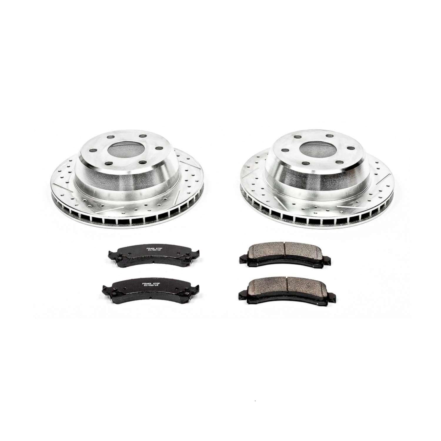 Power Stop K2047 Rear Brake Pads Z23 Carbon Fiber with Drilled & Slotted Brake Rotors Kit For Escalade Avalanche 1500 Express 1500 Suburban 1500 Tahoe Savana 1500 Yukon Yukon XL 1500 [Model Specific]