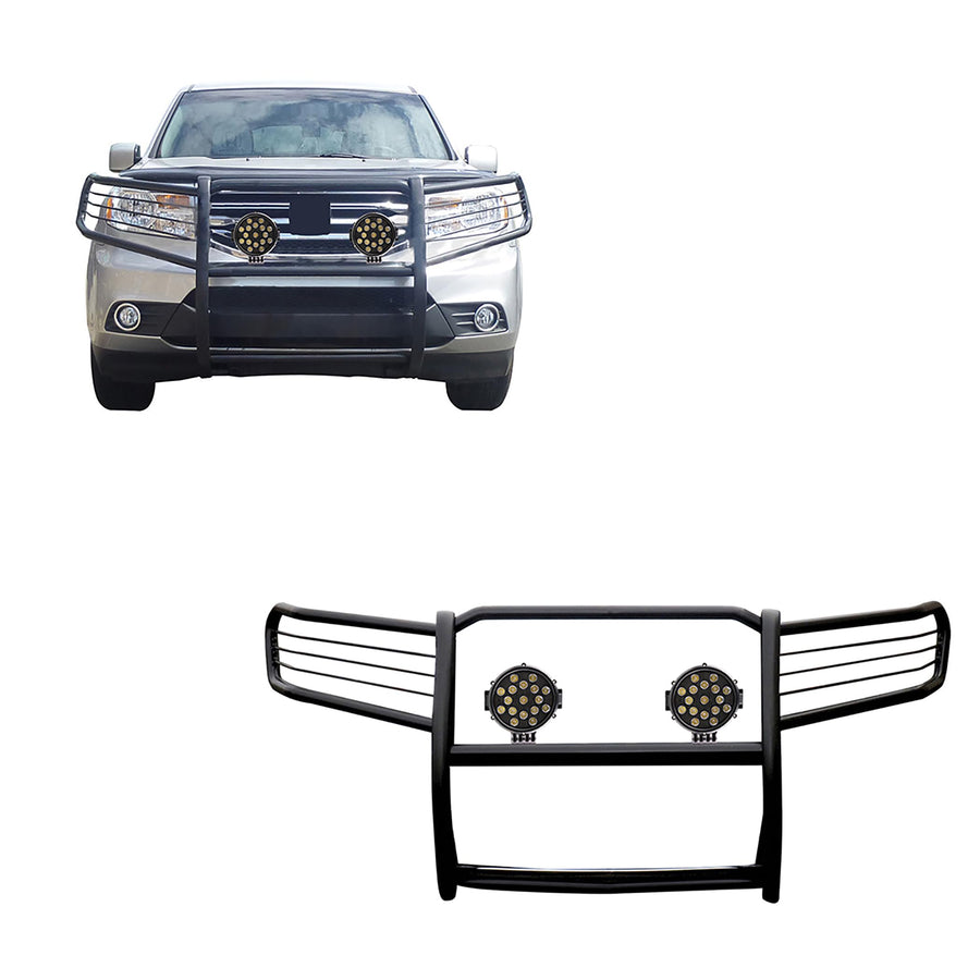 Bumper Guard Modular Black Horse Grille brush Come With pair of 7.0"Dia.LED Lights with Black Trim Rings Compatible with 2009-2015 Honda Pilot-17H151400MA-PLB