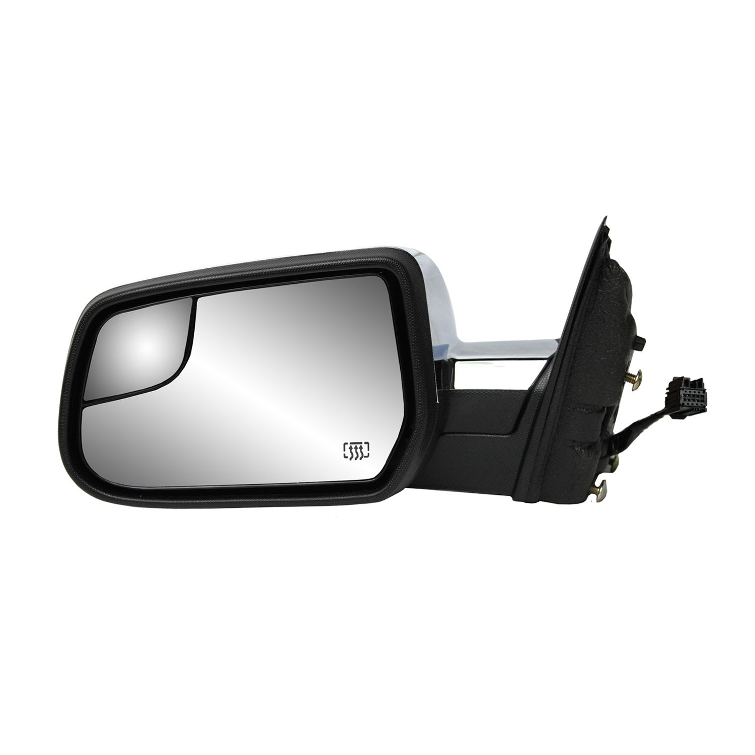 Fit System Side Driver Mirror for Chevrolet Equinox LT, GMC Terrain, Textured Black w/Chrome Cover, Spot Mirror, Foldaway, w/o Memory, Heated Power