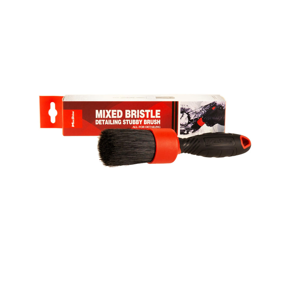 Maxshine Boar Hair Stubby Detailing Brush - Premium Detail Brush with 100% Natural Boar Hair Mixed Fiber for Auto Detailing, Wheels, Engine, Interior, Air Vents Cleaning - Bestselling Tool - Red