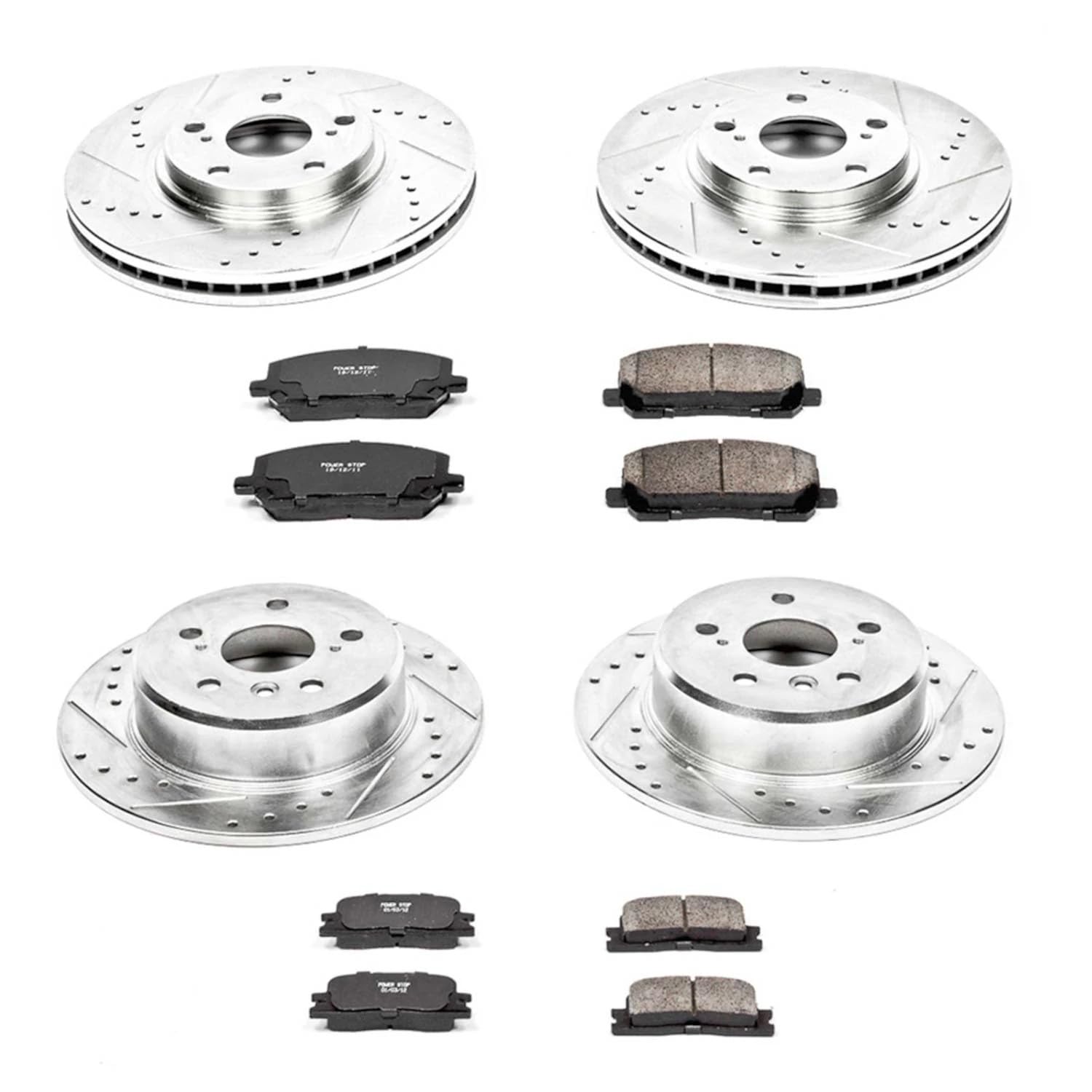 Power Stop K1140 Z23 Carbon Fiber Brake Pads Front and Rear with Drilled & Slotted Brake Rotors Kit For Toyota Highlander 2001-2003 [Model Specific]