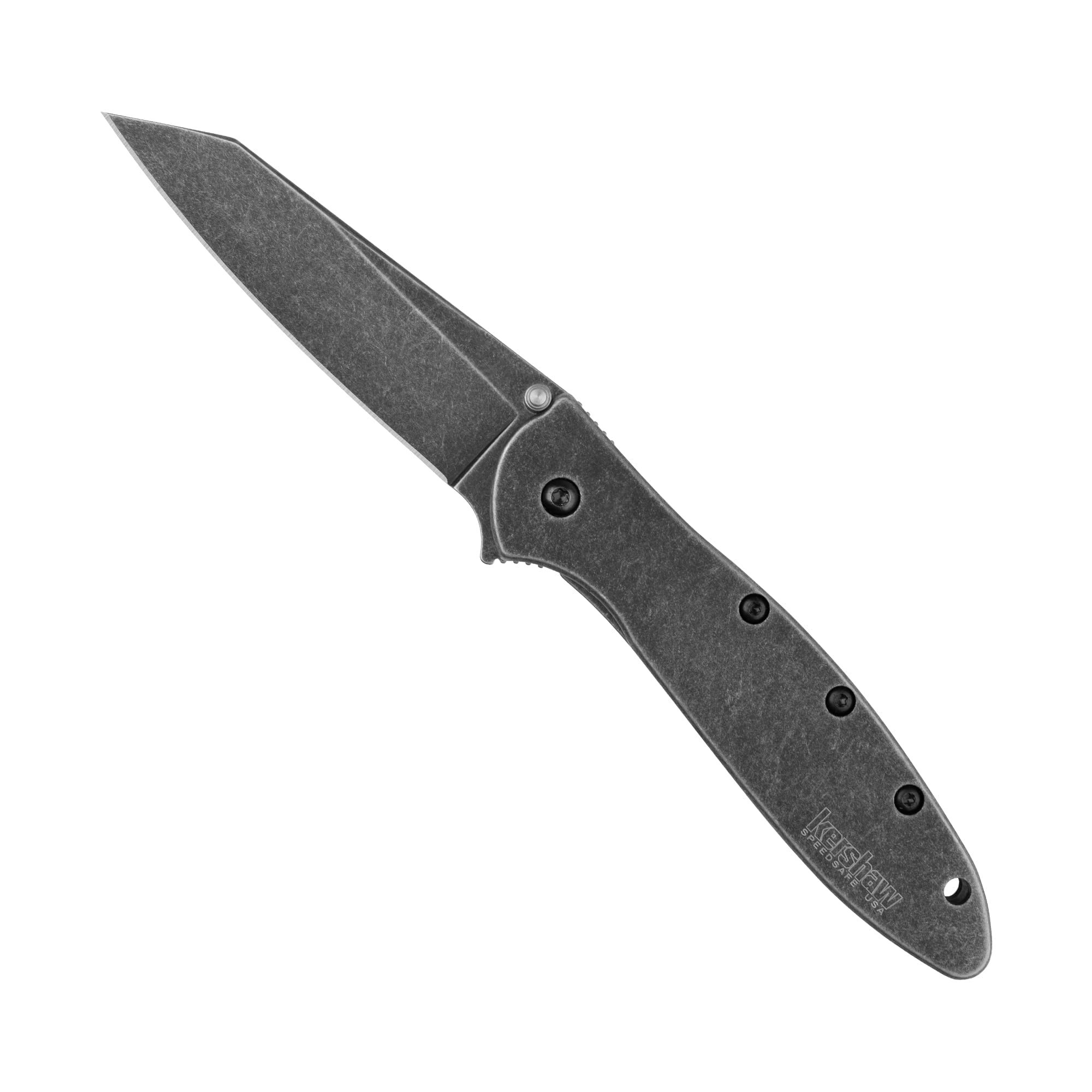 Kershaw Pocket Knife Random Leek, Blackwash, 3 Inch Stainless Steel Reverse Tanto Blade, EDC with Assisted Opening, Made in The USA, Reversible Clip Carry, Everyday Carry Pocket Knife for Men & Women