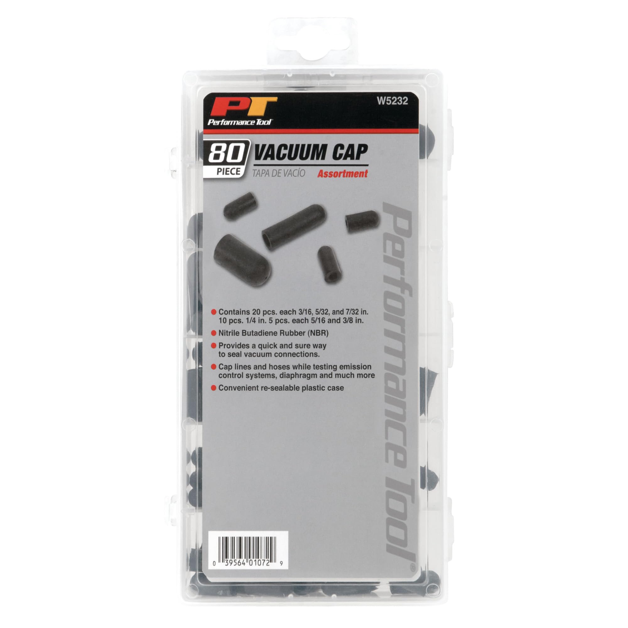 W5232 Performance Tool Vacuum Cap Assortment (80 Piece), Black